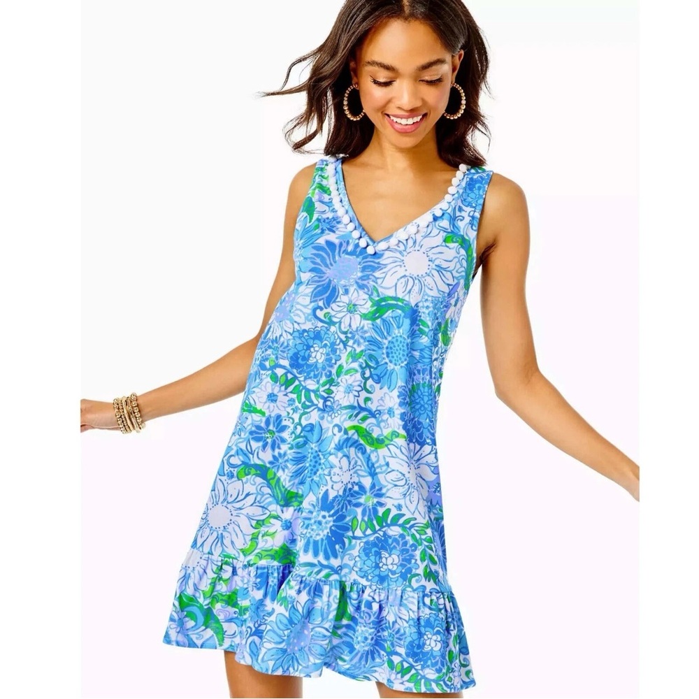 Lilly Pulitzer Camilla Swing Tiered Mini Dress – Pom Pom Detail, Size XS, EUC